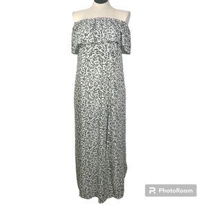 Style Dome Strapless Dress Women’s Sz XL White Print Green Sleeveless Maxi Dress
